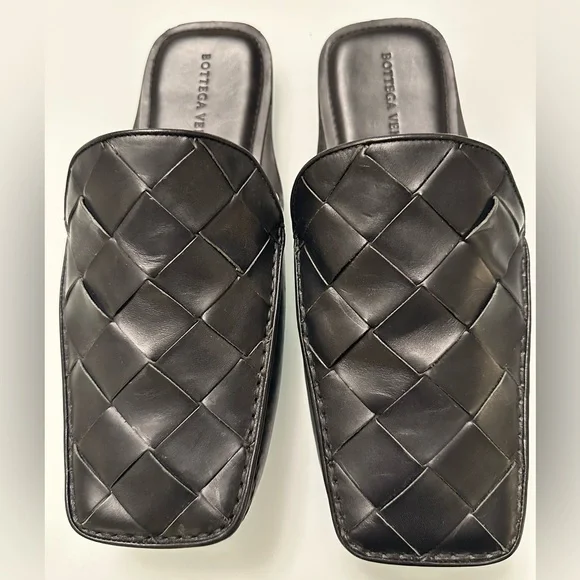 Bottega Veneta Black Intrecciato Leather Mens Slides Size 43 - Picture 8 of 9